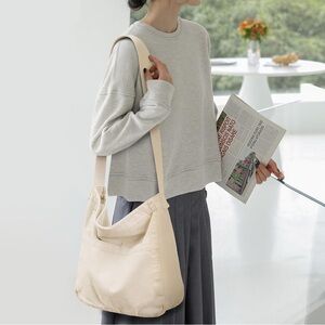 Unisex Beige Large Canvas Hobo Messenger Bag